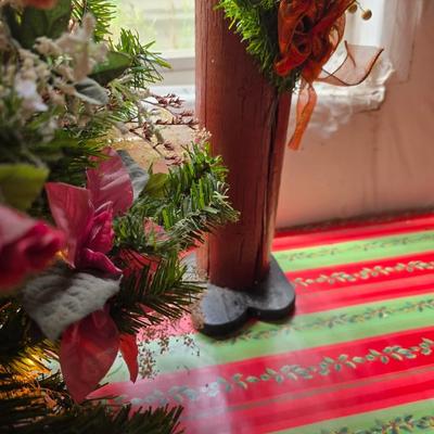 Holiday Cheer Décor Lot – Small Tree adorned with bows and more, Faux Poinsettias, Santa & More! Light up JOY
