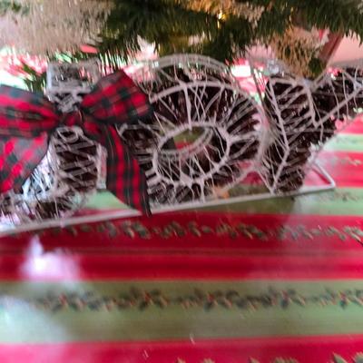 Holiday Cheer Décor Lot – Small Tree adorned with bows and more, Faux Poinsettias, Santa & More! Light up JOY