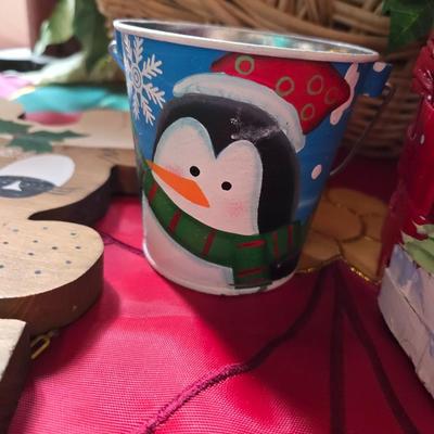 Holiday Cheer Décor Lot – Small Tree adorned with bows and more, Faux Poinsettias, Santa & More! Light up JOY