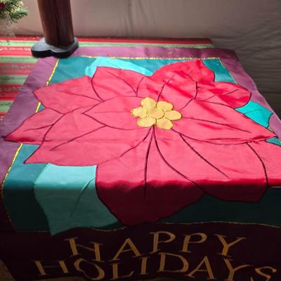 Holiday Cheer Décor Lot – Small Tree adorned with bows and more, Faux Poinsettias, Santa & More! Light up JOY