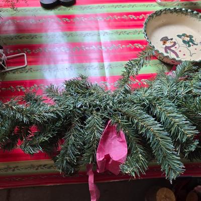 Holiday Cheer Décor Lot – Small Tree adorned with bows and more, Faux Poinsettias, Santa & More! Light up JOY