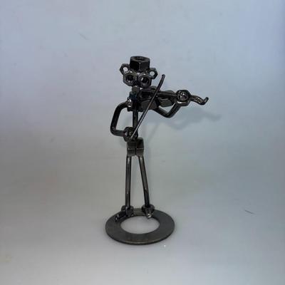 Sale Photo Thumbnail #40: Handcrafted industrial-style figure made of nuts, bolts, and metal parts playing a violin. Fun for desk or shelf décor.