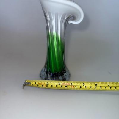 Sale Photo Thumbnail #48: Swirled pedestal vase with fluted top and vivid green ombré. Eye-catching retro display piece.