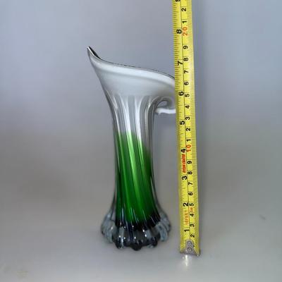 Sale Photo Thumbnail #47: Swirled pedestal vase with fluted top and vivid green ombré. Eye-catching retro display piece.