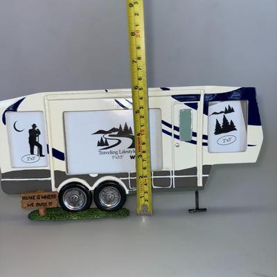 Sale Photo Thumbnail #54: Shaped like a 5th-wheel RV with three photo slots. Reads “Home is Where We Park It.”