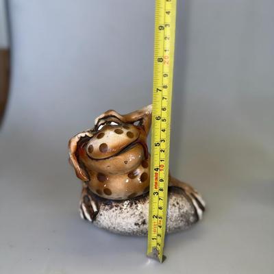 Sale Photo Thumbnail #59: Chunky, quirky frog sculpture with laid-back attitude. Ceramic.