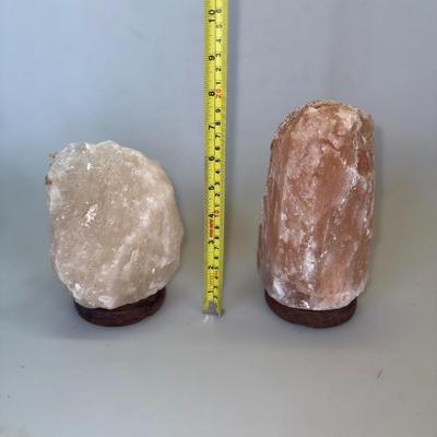 Sale Photo Thumbnail #62: Two natural salt crystal pieces on wood bases. No cords included.