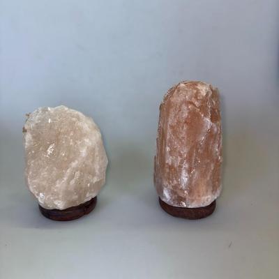 Sale Photo Thumbnail #61: Two natural salt crystal pieces on wood bases. No cords included.
