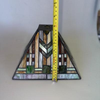 Sale Photo Thumbnail #66: Mission-style pyramid shades with multicolored stained glass. Gorgeous craftsmanship.