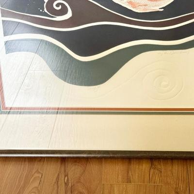 Sale Photo Thumbnail #34: “Surf III” by Cynthia December. Signed and numbered print. 81/150. Dimensions with frame: 30”w x 39”h x 1”d. In very good/excellent condition.