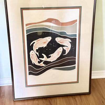 Sale Photo Thumbnail #38: “Surf II” signed and numbered print by Cynthia December. 81/150. Dimensions with frame: 30”w x 39”h x 1”d. In very good/excellent condition with no known defects.