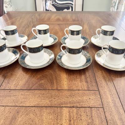 Sale Photo Thumbnail #49: Royal Doulton Carlyle pattern demitasse cups and saucers. Set of 8. Dimensions: Demitasse cups 3”w x 2”d x 2.5”h
Demitasse cup plate 5”w
In very good/excellent condition with no known defects.