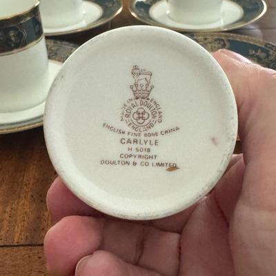 Sale Photo Thumbnail #52: Royal Doulton Carlyle pattern demitasse cups and saucers. Set of 8. Dimensions: Demitasse cups 3”w x 2”d x 2.5”h
Demitasse cup plate 5”w
In very good/excellent condition with no known defects.