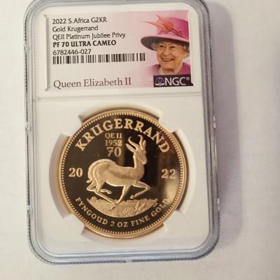 2022 2 OZ Gold KRUGERRAND WITH PRIVY MARK PLATINUM JUBLIEE PF 70 UCAM