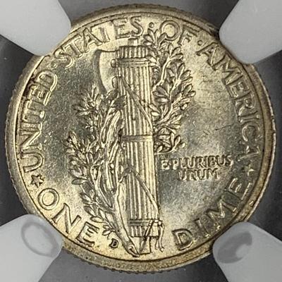 1916-D Mercury Head Dime, AU 58 FB, NGC (9410)