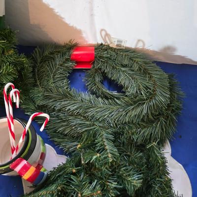 Huge Holiday Décor & Gift Lot – Linens, Lights, Tinsel Tree, Garland. classic red truck & More! All in a 65-quart Latch Box tote!