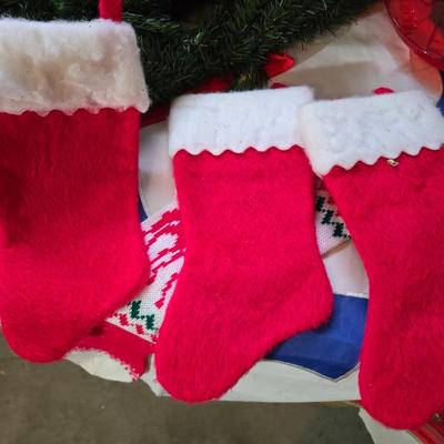 Huge Holiday Décor & Gift Lot – Linens, Lights, Tinsel Tree, Garland. classic red truck & More! All in a 65-quart Latch Box tote!