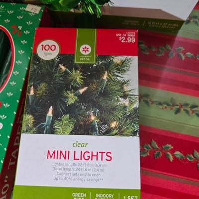 Huge Holiday Décor & Gift Lot – Linens, Lights, Tinsel Tree, Garland. classic red truck & More! All in a 65-quart Latch Box tote!