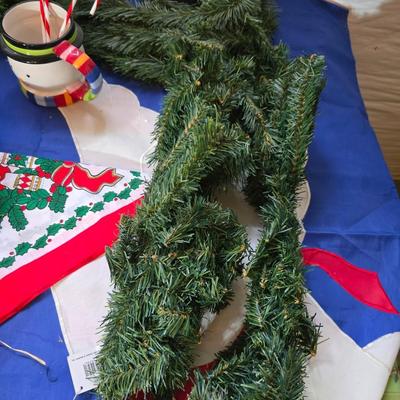 Huge Holiday Décor & Gift Lot – Linens, Lights, Tinsel Tree, Garland. classic red truck & More! All in a 65-quart Latch Box tote!