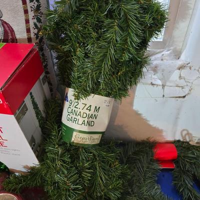 Huge Holiday Décor & Gift Lot – Linens, Lights, Tinsel Tree, Garland. classic red truck & More! All in a 65-quart Latch Box tote!