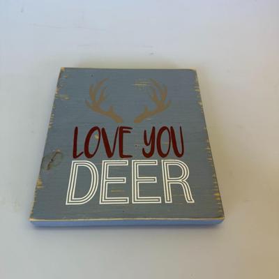 Sale Photo Thumbnail #117: Description: Rustic gray wooden sign with antlers and bold typography. Slight distressing adds character.