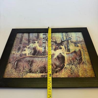 Sale Photo Thumbnail #153: Rustic framed wall art featuring a group of deer in a forest. Perfect for lodge or cabin-style decor. Ready to hang.