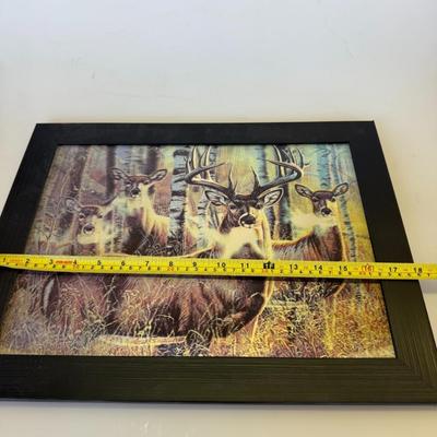 Sale Photo Thumbnail #154: Rustic framed wall art featuring a group of deer in a forest. Perfect for lodge or cabin-style decor. Ready to hang.