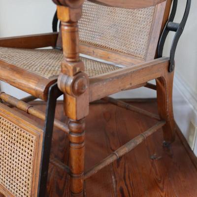 Antique Caned Oak Reclining Arm Chair (See Details)