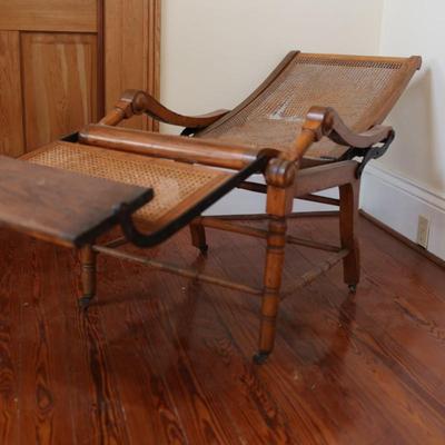 Antique Caned Oak Reclining Arm Chair (See Details)