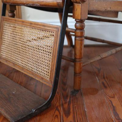 Antique Caned Oak Reclining Arm Chair (See Details)