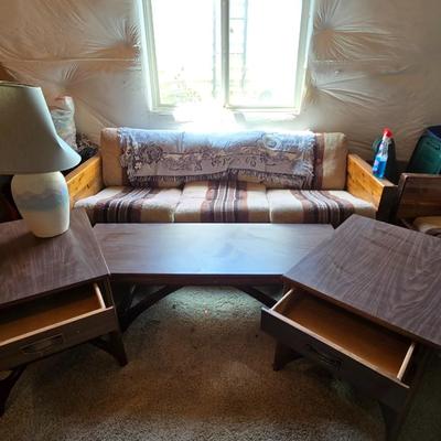 Vintage Mersman Coffee & End Table Set – Mid-Century Modern Style with ceramic lamp and shade