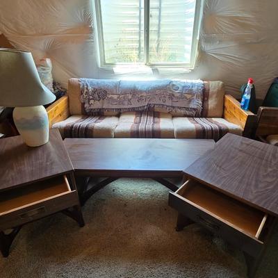 Vintage Mersman Coffee & End Table Set – Mid-Century Modern Style with ceramic lamp and shade