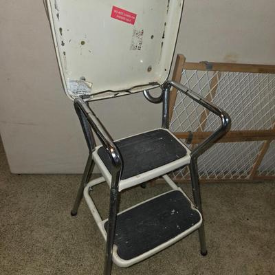 Vintage Cosco Step Stools – Pair of Retro Chrome Kitchen Chairs + Bonus Gate