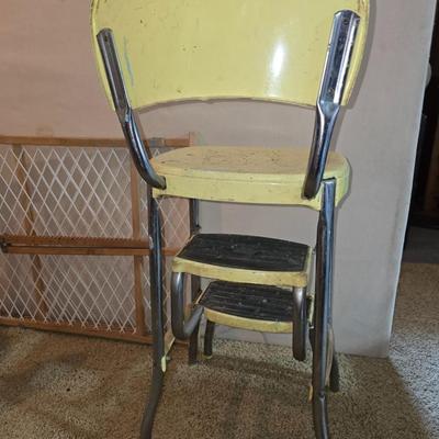 Vintage Cosco Step Stools – Pair of Retro Chrome Kitchen Chairs + Bonus Gate