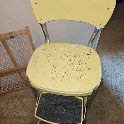 Vintage Cosco Step Stools – Pair of Retro Chrome Kitchen Chairs + Bonus Gate
