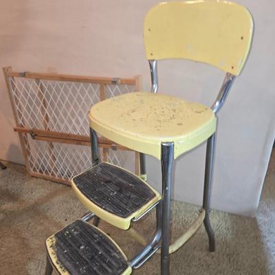 Vintage Cosco Step Stools – Pair of Retro Chrome Kitchen Chairs + Bonus Gate