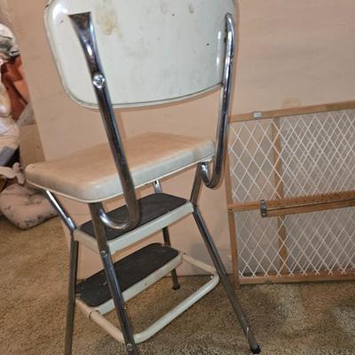 Vintage Cosco Step Stools – Pair of Retro Chrome Kitchen Chairs + Bonus Gate