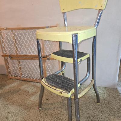 Vintage Cosco Step Stools – Pair of Retro Chrome Kitchen Chairs + Bonus Gate