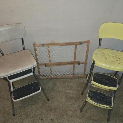 Vintage Cosco Step Stools – Pair of Retro Chrome Kitchen Chairs + Bonus Gate