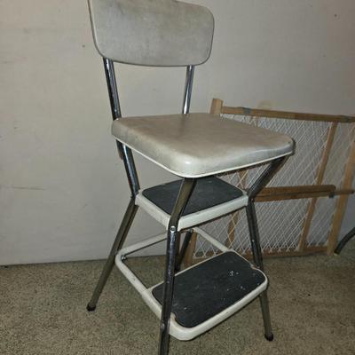 Vintage Cosco Step Stools – Pair of Retro Chrome Kitchen Chairs + Bonus Gate