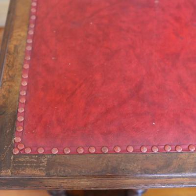 Antique Partner Desk with Red Tooled Leather Top