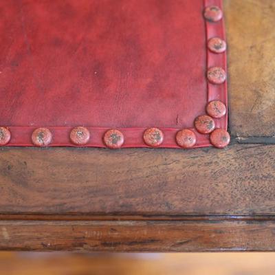 Antique Partner Desk with Red Tooled Leather Top