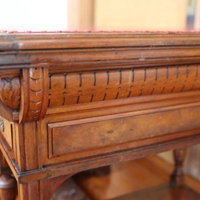 Antique Partner Desk with Red Tooled Leather Top