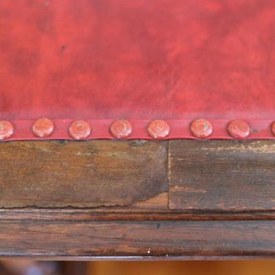 Antique Partner Desk with Red Tooled Leather Top