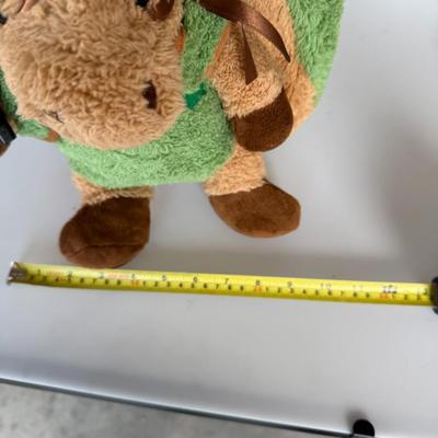 Sale Photo Thumbnail #207: Soft green plush backpack with horse stuffed animal face and wheels/trolley handle. Cute and functional for preschoolers or as a toy storage pack.