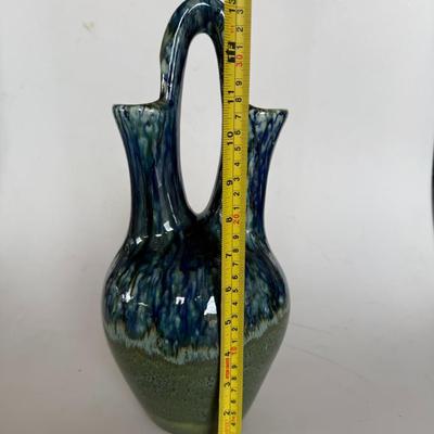 Sale Photo Thumbnail #275: Stunning dual-spouted ceramic vase in rich blue and green hues. Beautiful decorative statement piece.
