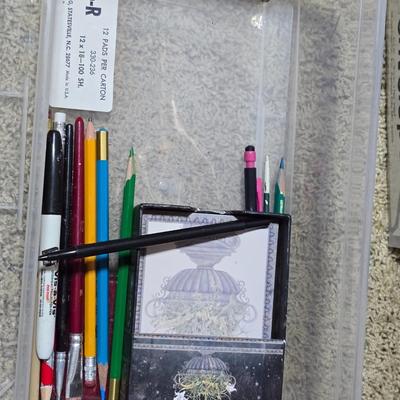 Office, Art & Craft Supply Lot – Paper Goods, Clock, Drawing Pad & More
