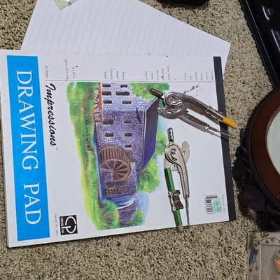 Office, Art & Craft Supply Lot – Paper Goods, Clock, Drawing Pad & More