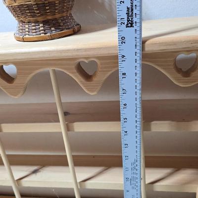 Primitive Wood Plate Rack with Vintage Embroidered Linens & Wicker vase