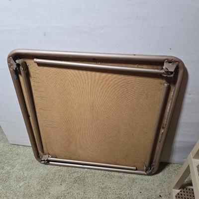 Vintage Pink Hamper with Rag Towels + 3-Tier Utility Shelf and folding card table